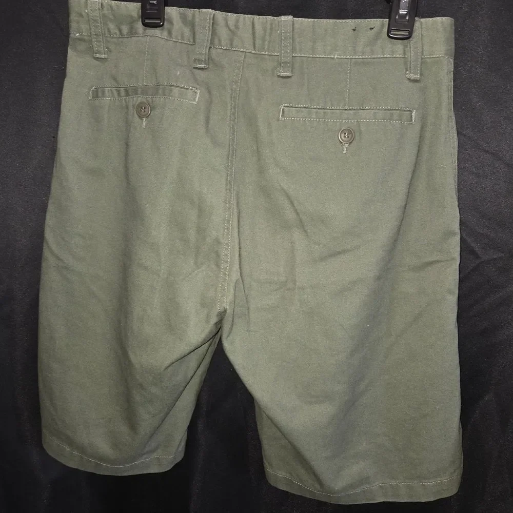 Islandia Mens Coastal Chino Shorts Cotton Blend Casual Sage Flat Front Sz 34